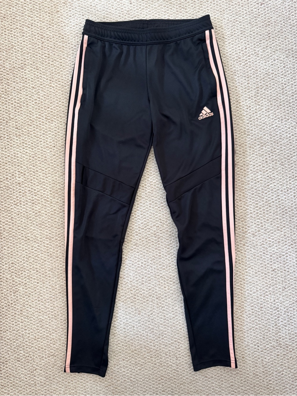 Adidas Black Track Pants with Pink Stripes